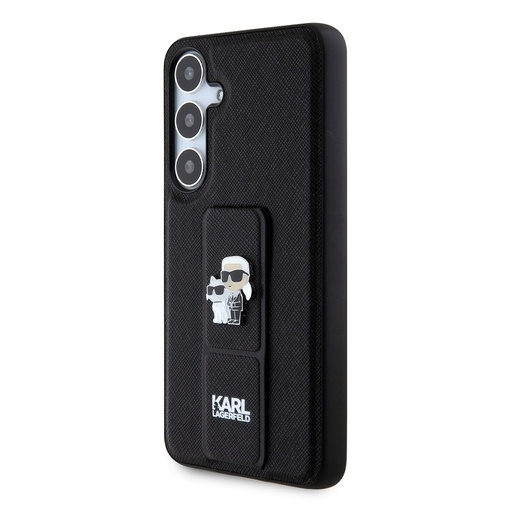 Samsung Galaxy S24+ Karl Lagerfeld Saffiano Grip Stand Metal Logo Hülle (Schwarz) – KLHCS24MGSAKCPK