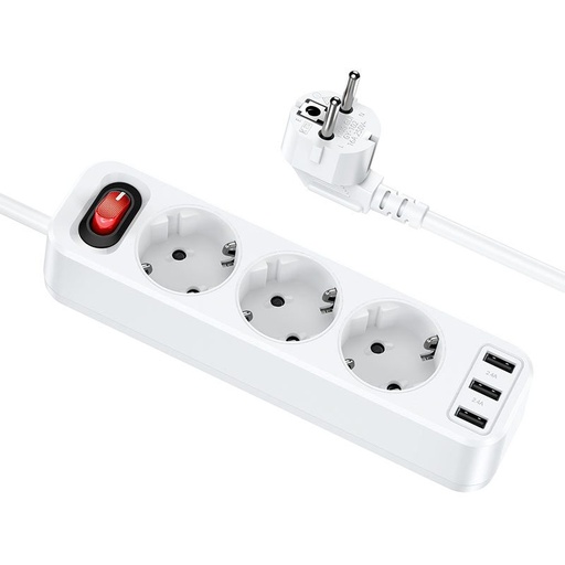 Hoco NS2 groß mit Leistung Verlängerung Buchse, 3 Buchse + 3 * USB 5V / 2.4A Ausgang weiß