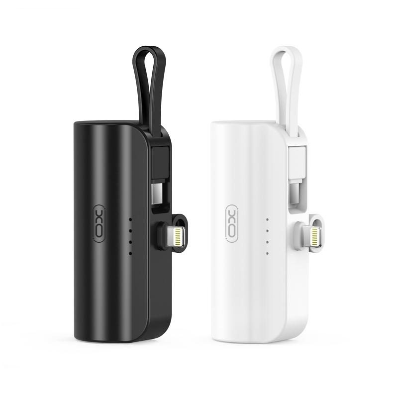 XO PB304 power bank 3300 mAh (Fehér) – mini, kijelző, tartóbak, beépített USB-C kábel