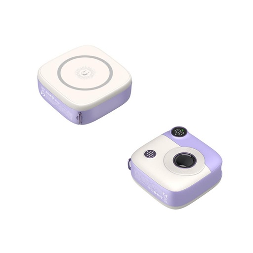 XO PR223 power bank 10000 mAh (Lila–Weiß) – magnetisch, mini, mit Kamera Ausführung, digital Display