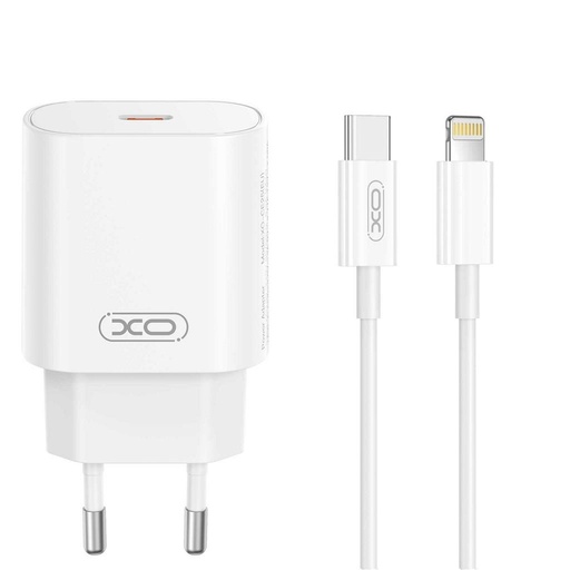 XO CE25 PD 25W Schnellladegerät (Weiß) – USB-C Anschluss, Lightning mit Kabel