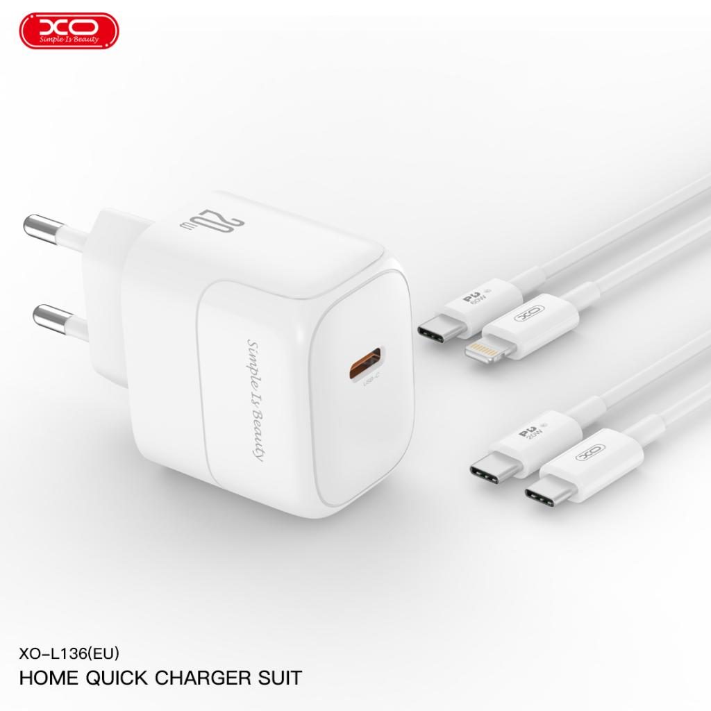 XO L136 PD 20W gyorstöltő (Fehér) – USB-C csatlakozó, Type-C kábellel