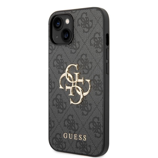 Apple iPhone 15 Guess PU 4G Metal Logo Hülle (Grau) - GUHCP15S4GMGGR