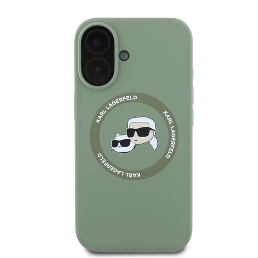 Apple iPhone 16 Karl Lagerfeld Liquid Silicone K&CH Heads MagSafe Hülle (Khaki) – KLHMP16SSKCHTCA