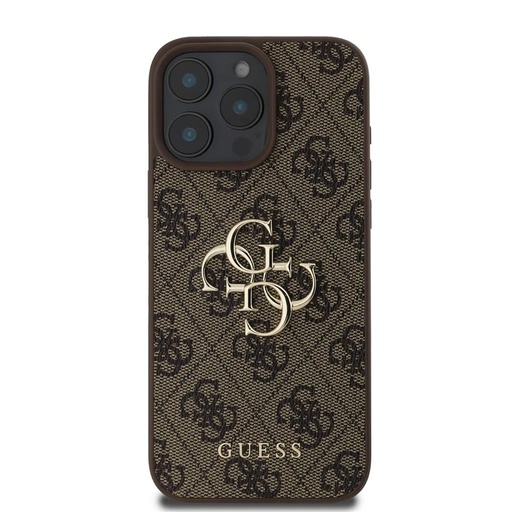 Apple iPhone 16 Pro Guess PU 4G Metal Logo Hülle (Braun) - GUHCP16L4GMGBR