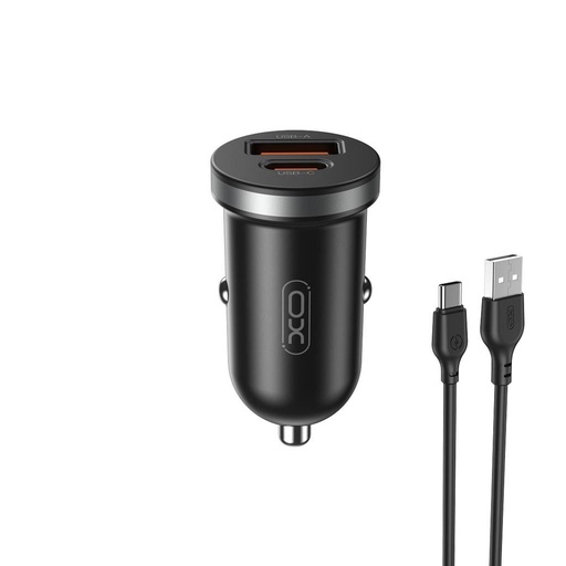 XO CC56 Auto- Schnellladegerät, PD & QC Anschluss + type-c Kabel 30W (Schwarz)