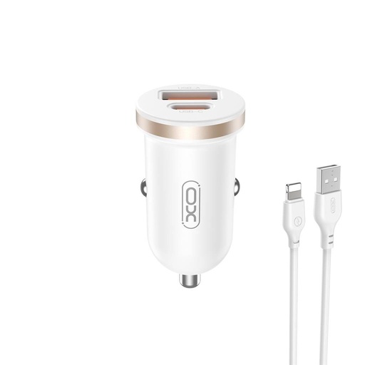 XO CC56 Auto- Schnellladegerät, PD & QC Anschluss + lightning Kabel 30W (Weiß)