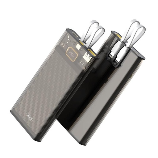 XO PR195 power bank 10000 mAh (Transparent) – Schnellladen PD 20W + QC 22.5W, digital Display, USB-C und Lightning Kabel