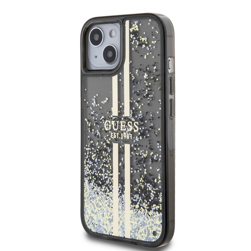 Apple iPhone 15 Guess Liquid Glitter Gold Stripe Hülle (Schwarz) - GUHCP15SLFCSEGK