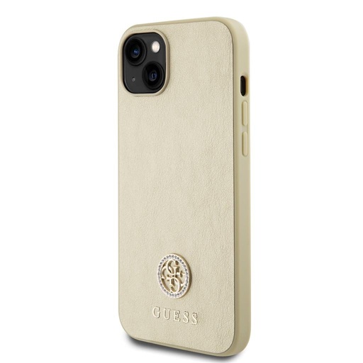 Apple iPhone 15 Guess PU 4G Strass Metal Logo Hülle (Gold) - GUHCP15SPS4DGPD