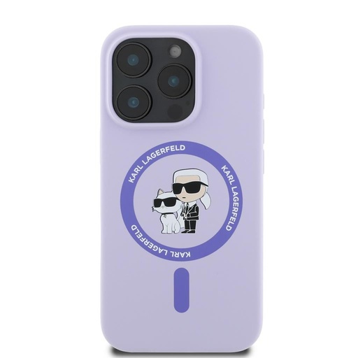 Apple iPhone 16 Pro Max Karl Lagerfeld Liquid Silicone Karl and Choupette MagSafe Hülle (Lila) – KLHMP16XSCMKCRHU