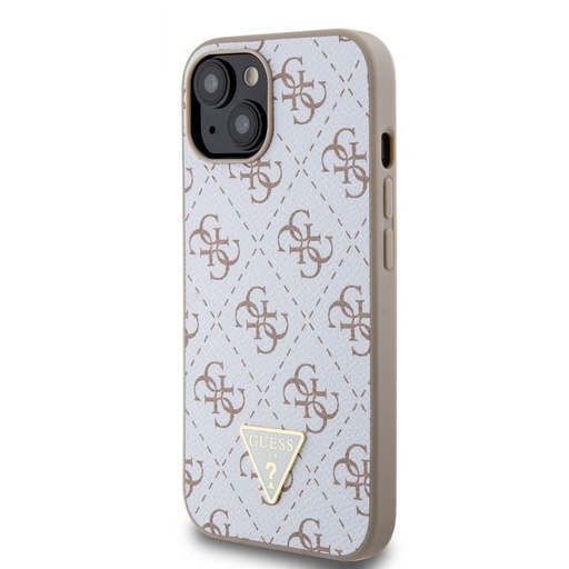 Apple iPhone 15 Guess PU Leather 4G Triangle Metal Logo Hülle (Weiß) - GUHCP15SPG4GPH