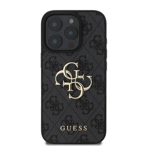 Apple iPhone 16 Pro Guess PU 4G Metal Logo Hülle (Grau) - GUHCP16L4GMGGR