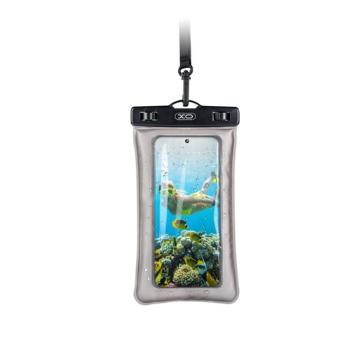 XO KT02 PVC wasserdicht Handyhülle doppelt csattal und mit Umhängeband (Schwarz)