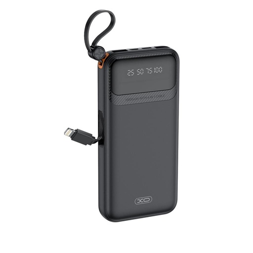 XO PR278 power bank 10000 mAh (Schwarz) – digital Display, 4 integriert Kabel (USB-A, USB-C, MicroUSB, Lightning)