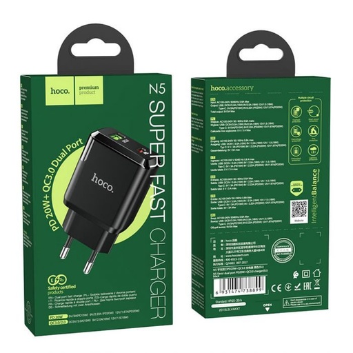Hoco N5 Netz- Schnellladegerät (QC, PD), PD20W + QC3.0, schwarz