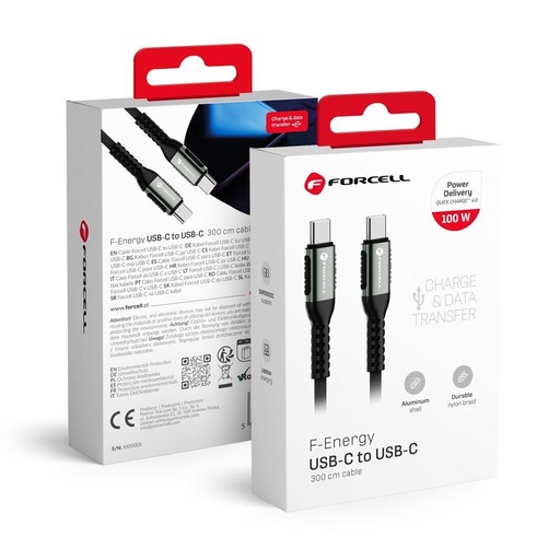 Forcell F-ENERGY C260 USB-C / USB-C Kabel QC4.0 PD 5A 100W Cafule (Schwarz) - 3m