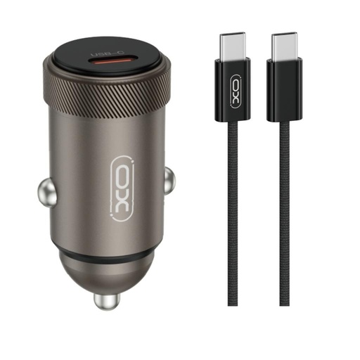 XO CC70 Auto- Ladegerät PD 30W 1×USB-C + USB-C – USB-C Kabel (Schwarz)