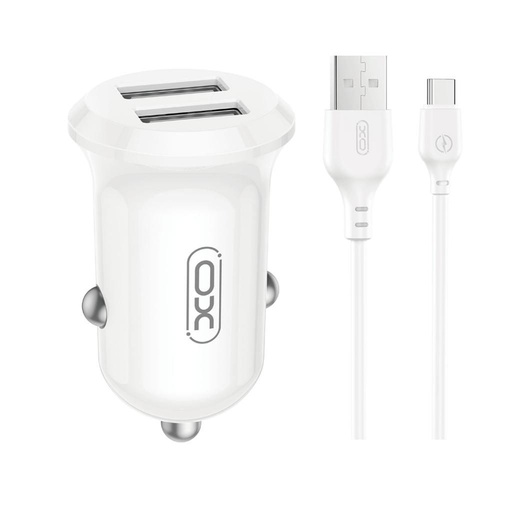 XO CC67 Auto- Ladegerät Dual USB 2.4A + Type-C Kabel (Weiß)