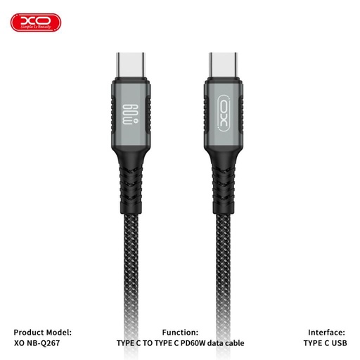 XO NB-Q267 magnetisch USB-C–USB-C Datenkabel (Schwarz) – 1 m, geflochten Ausführung, 60W