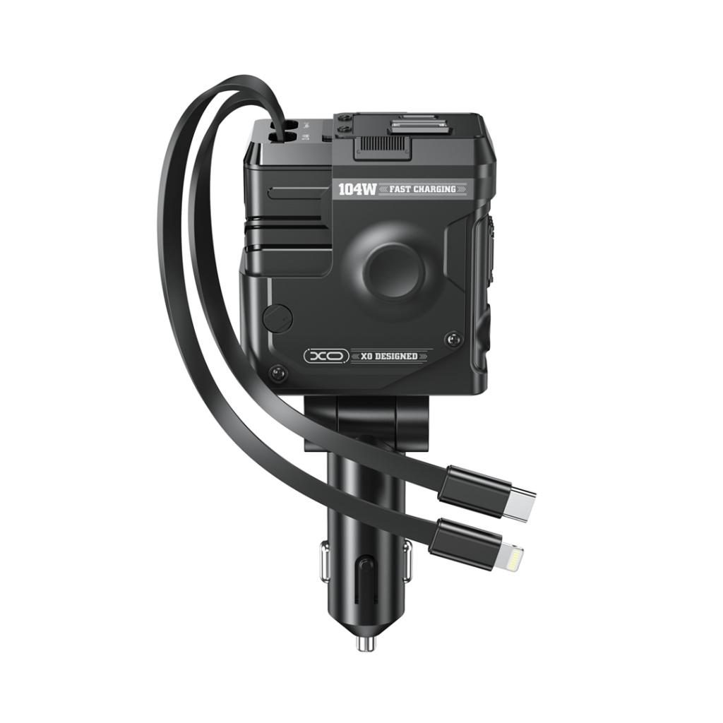 XO CC66 autós gyorstöltő PD + QC lightning és type-c kábellel (Fekete)