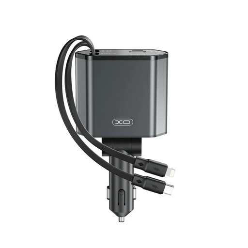 XO CC62 Auto- Schnellladegerät PD + QC lightning und type-c mit Kabel (Grau)