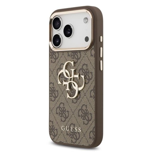 Guess PU Leather 4G Metal Logo Gold Frame iPhone 17 Pro (Braun)