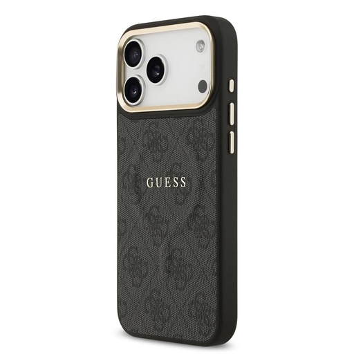 Guess PU Leather 4G Gold Frame MagSafe iPhone 17 Pro Max (Schwarz)