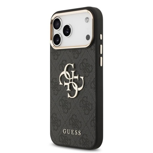 Guess PU Leather 4G Metal Logo Gold Frame iPhone 17 Pro Max (Schwarz)