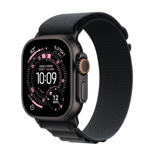 Apple Watch Ultra 3 Smartwatch 49mm (Schwarz Titan Hülle, schwarz M-es alpesi Band) (MF0V4)