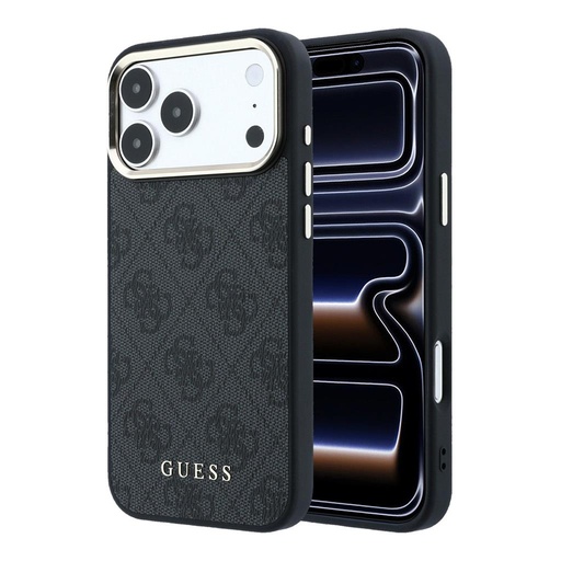 Apple iPhone 18 Pro Max Guess Leather 4G Gold Frame MagSafe Leder Schutzhülle (Schwarz) (GUHMP18XG4GFCK)