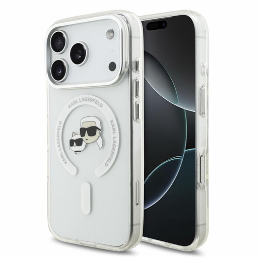 Apple iPhone 18 Pro Karl Lagerfeld IML and Choupette Heads Metal Frame MagSafe Schutzhülle (Weiß)