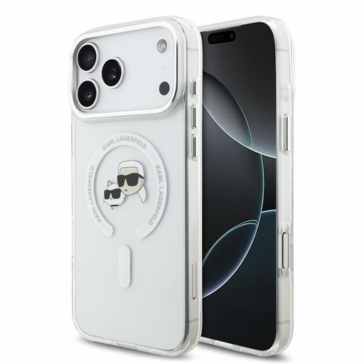 Apple iPhone 18 Pro Max Karl Lagerfeld IML and Choupette Heads Metal Frame MagSafe Schutzhülle (Weiß)