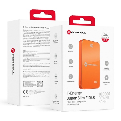 Forcell F-Energy SuperSlim F10K8 MagSafe 15W Powerbank / powerbank (Orange) - 10000 mAh