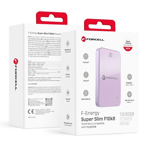 Forcell F-Energy SuperSlim F10K8 MagSafe 15W Powerbank / powerbank (Lila) - 10000 mAh