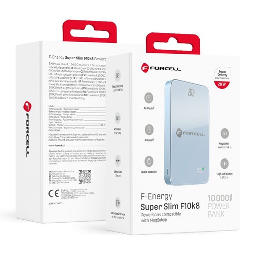 Forcell F-Energy SuperSlim F10K8 MagSafe 15W Powerbank / powerbank (Blau) - 10000 mAh