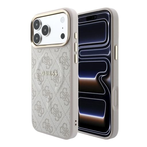 Apple iPhone 18 Pro Guess Leather 4G Gold Frame Embossed MagSafe Leder Schutzhülle (Rosa) (GUHMP18LP4MSEGCP)