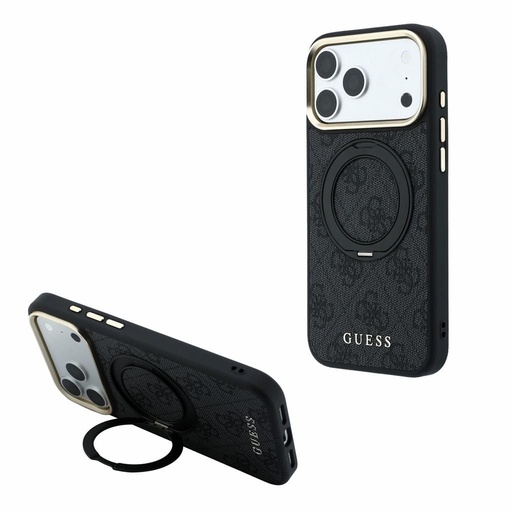 Apple iPhone 18 Pro Guess 4G Ring Stand MagSafe Schutzhülle (Schwarz) (GUHMP18L6PS4RSCLK)