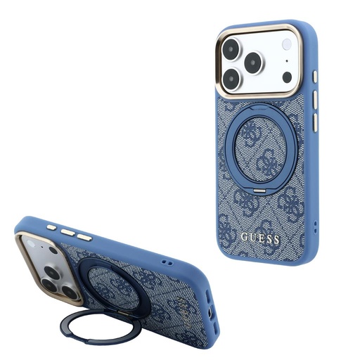 Apple iPhone 18 Pro Guess 4G Ring Stand MagSafe Schutzhülle (Blau) (GUHMP18L6PS4RSCLB)