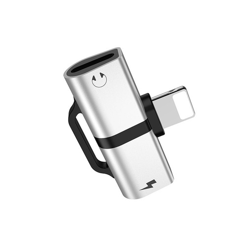 Hoco LS20 2in1 lightning Verteiler (lightning audio+lightning Ladegerät port), silber