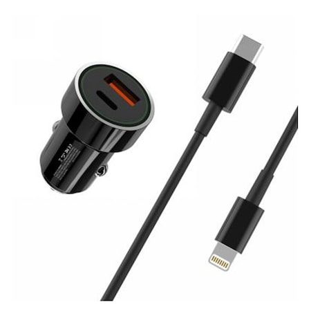 XO TZ11 Auto- Ladegerät (Schwarz) – 20W, QC3.0 + PD3.0, USB-C–Lightning Kabel
