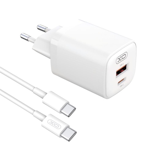 XO L96 Netz- Schnellladegerät (QC + PD Anschluss), PD type-C Kabel, weiß