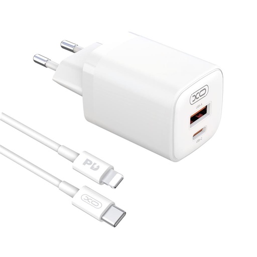 XO L96 Netz- Schnellladegerät (QC + PD Anschluss), PD lightning Kabel, weiß