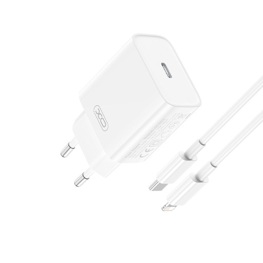 XO CE15 PD 20W Schnellladegerät (Weiß) – USB-C Anschluss, Lightning mit Kabel