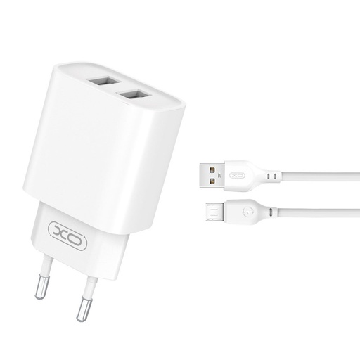 XO CE02C doppelt USB Ladegerät (Weiß) – micro USB mit Kabel