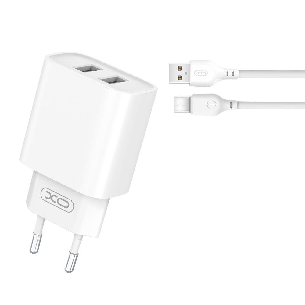 [6920680808304] XO CE02C double USB charger (White) – Type-C with cable