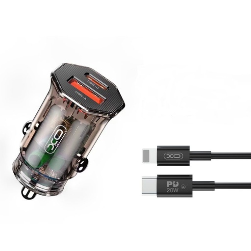 XO CC50 Auto- Schnellladegerät, PD & QC Anschluss + lightning Kabel, transparent/braun