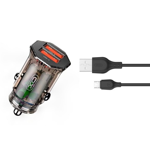 XO CC49 Auto- Ladegerät (2 USB port, microUSB Kabel), transparent/braun