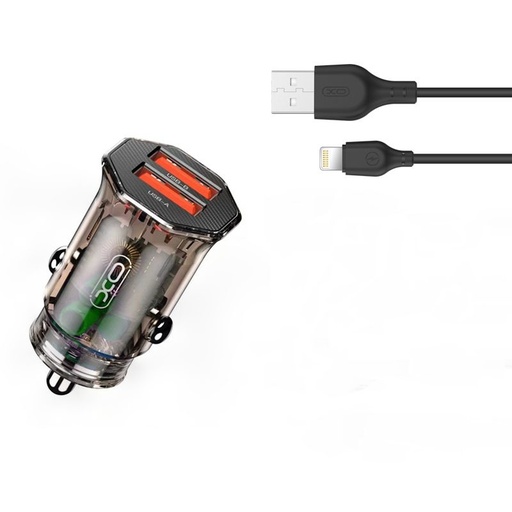 XO CC49 Auto- Ladegerät (2 USB port, lightning Kabel), transparent/braun