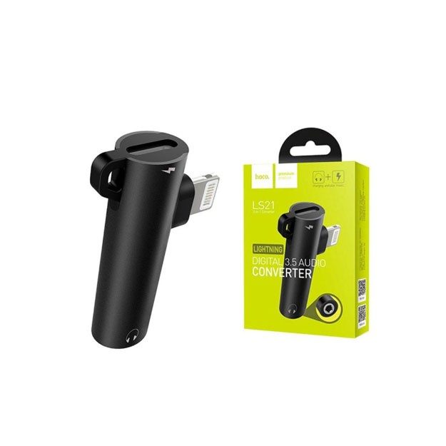 [6957531092216] Hoco LS21 lightning splitter (lightning charger port+3,5mm jack aljzat), black